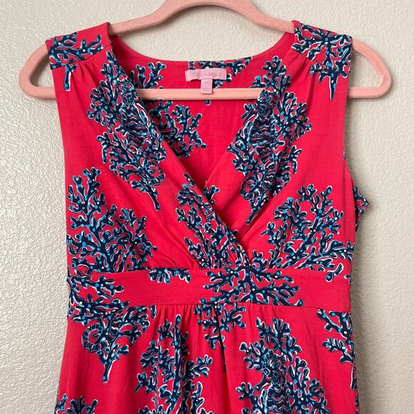 Lilly Pulitzer Dress Womens Size XS Pink Blue Mini Coral Reef Jersey Knit Beach - Picture 4 of 11